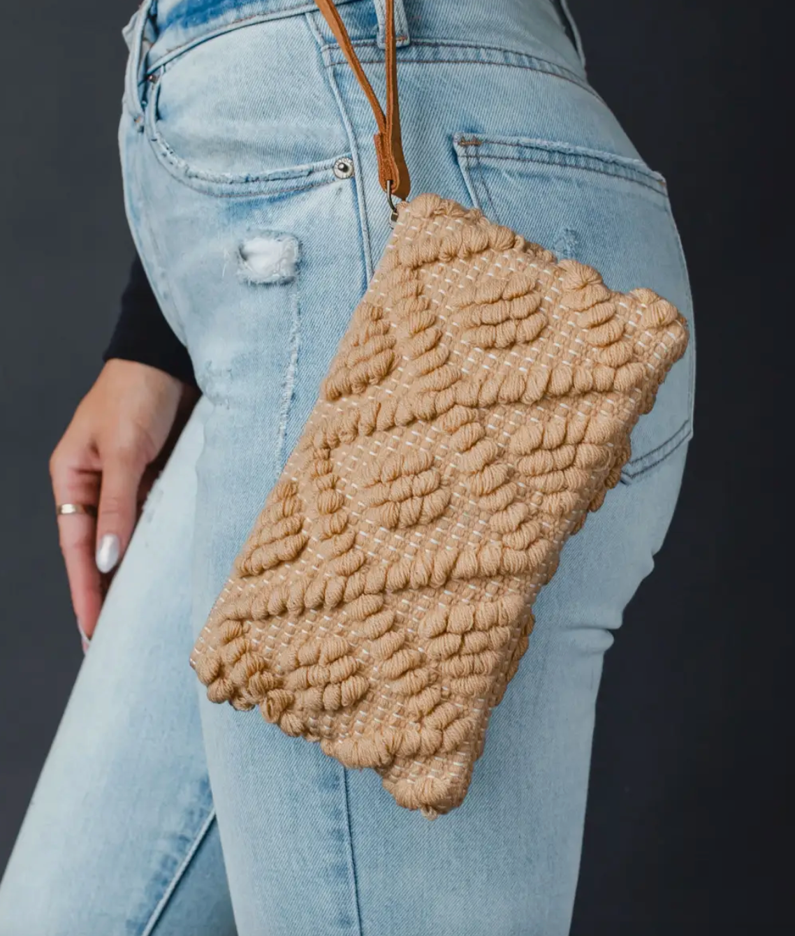 Camel Diamond Pattern Wristlet