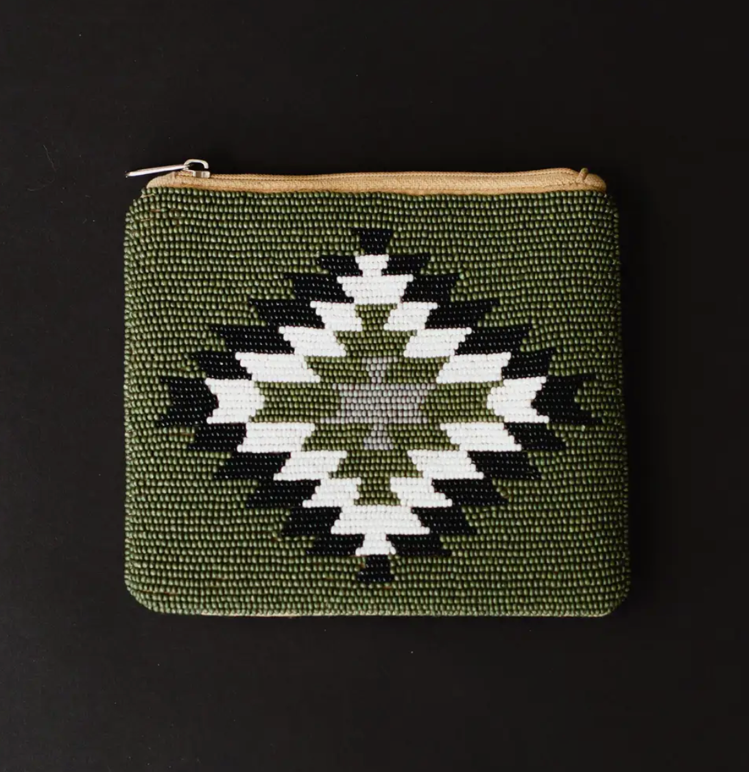 Olive, White & Black Aztec Coin Purse