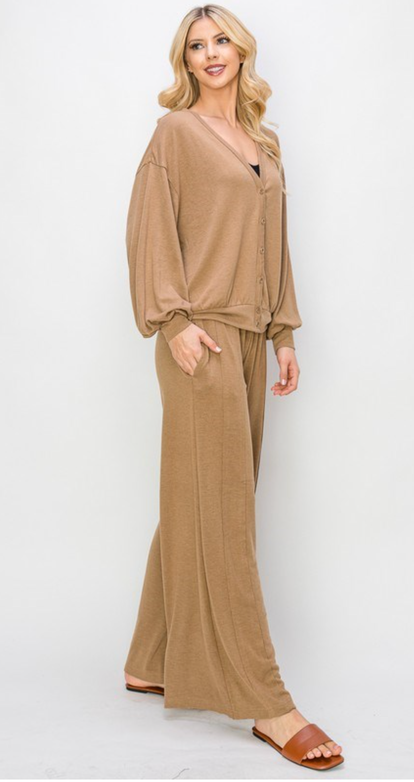 ULTRA SOFT LOUNGEWEAR WIDE PANTS - Mocha