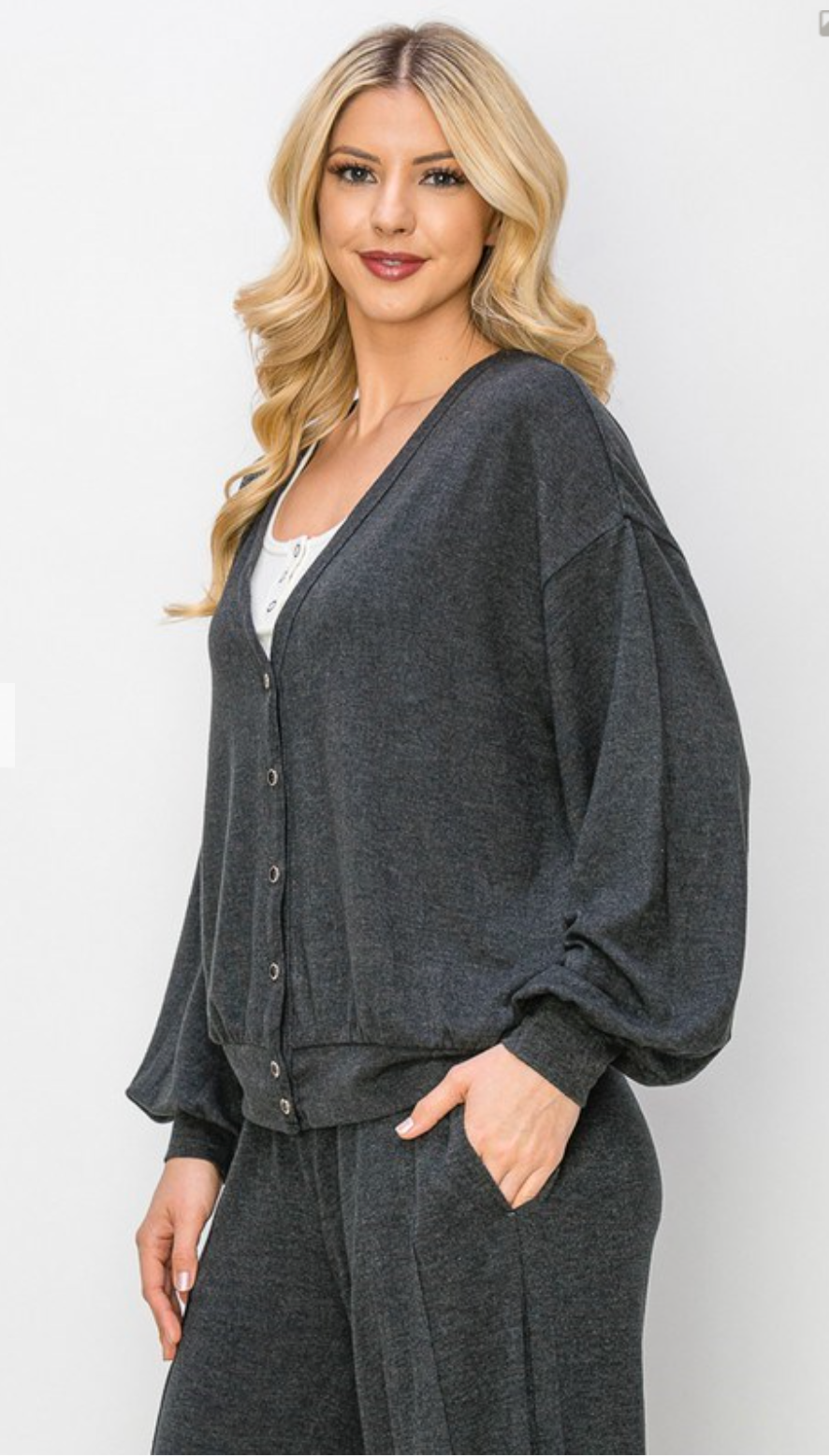 ULTRA SOFT LONG SLEEVE CARDIGAN - Charcoal