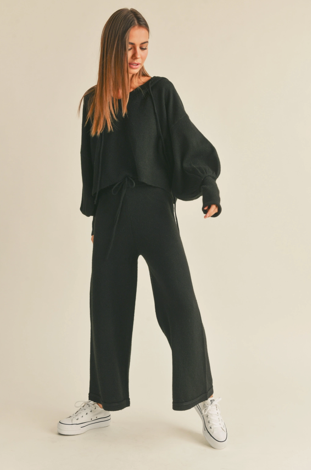 Two Tone Ribbed Waist Band Sweater Pants