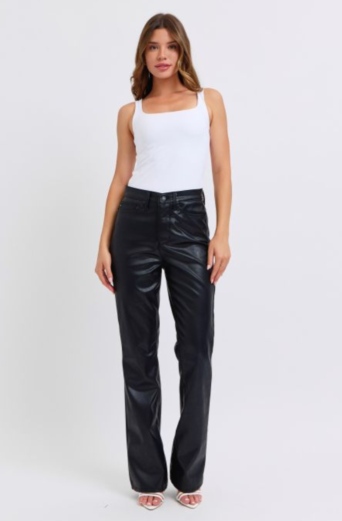 JB - High Waist Tummy Control Faux Leather Bootcut
