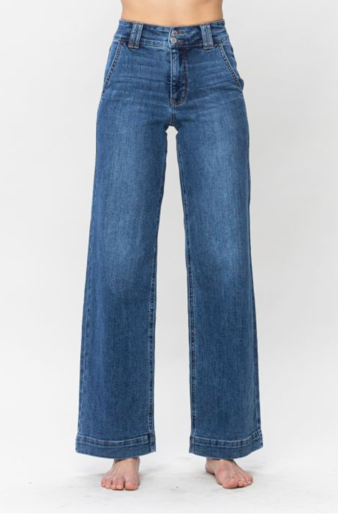 JB - High Waist Double Button Wide Leg Jeans