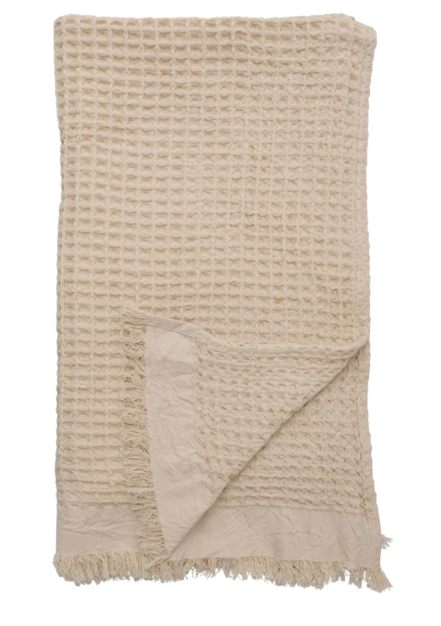 Cotton Waffle Weave Throw w/ Fringe