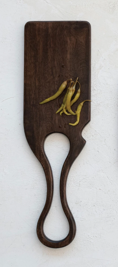 Acacia Wood Cheese/Cutting Board w/ Handle, Espresso Finish