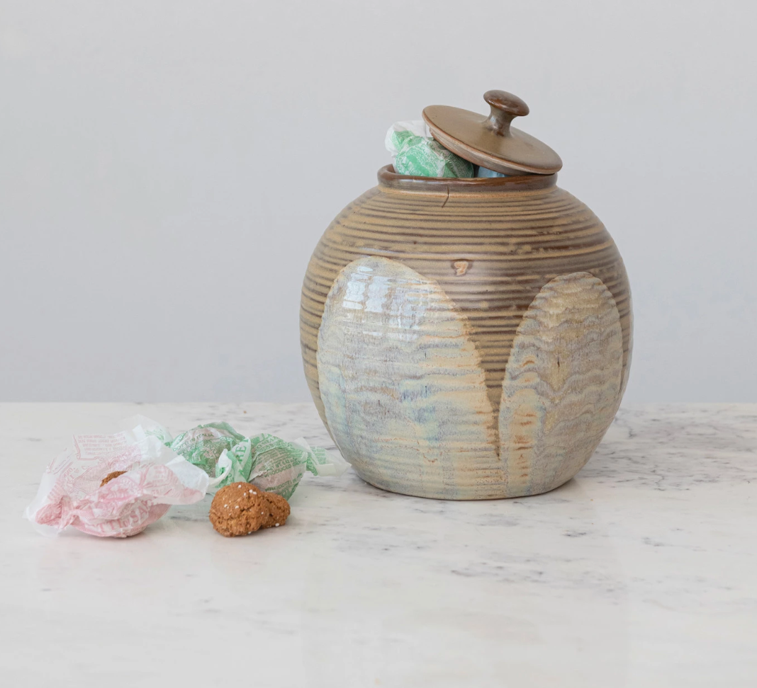 Stoneware Jar, Reactive Glaze, Brown (Each One Will Vary)