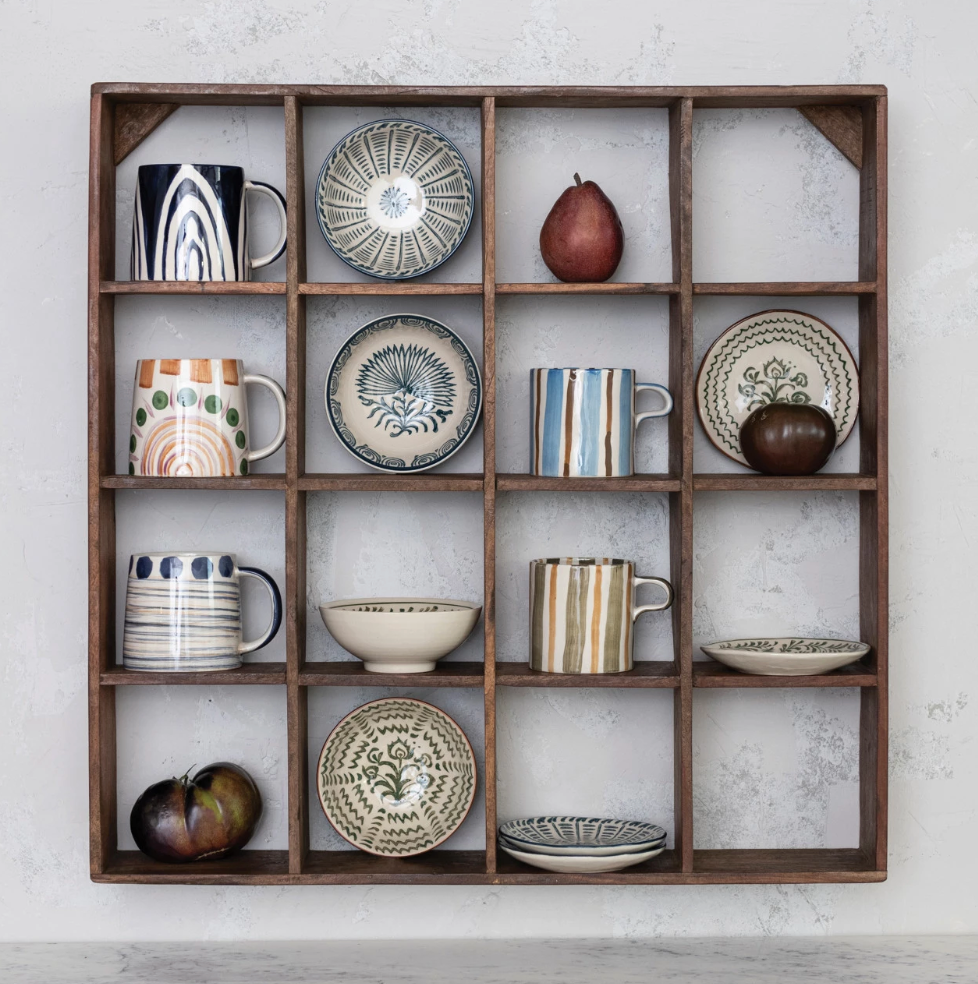 Reclaimed Wood Shelf w/ 16 Compartments (Hangs or Sits)
