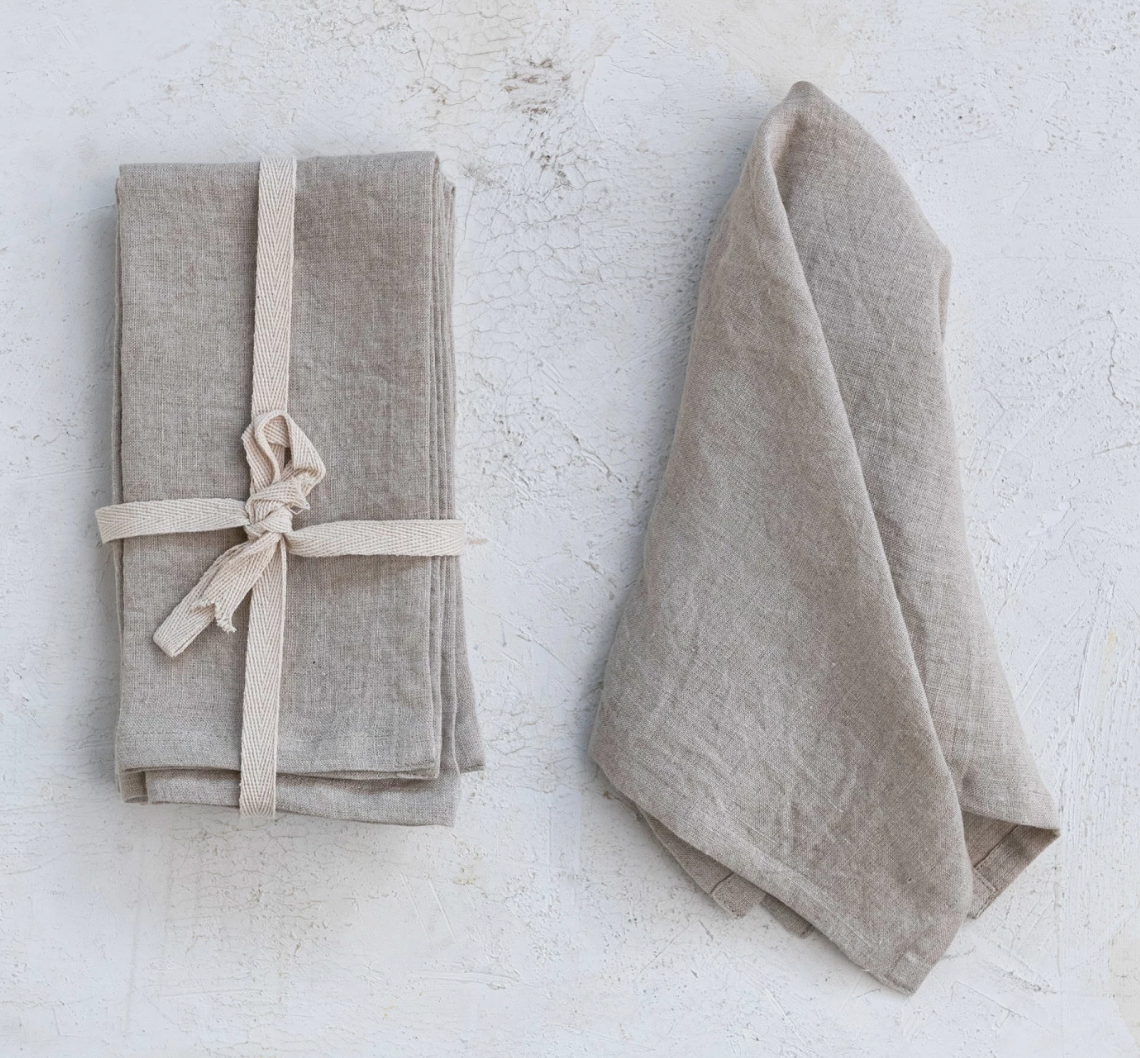 18" Square Stonewashed Linen Napkins, Set of 4