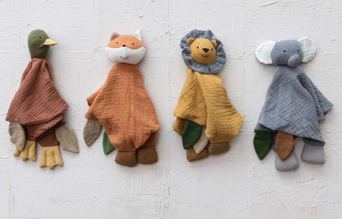 Cotton Double Cloth Plush Animal Snuggle Toy, 4 Styles