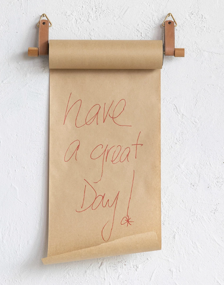 Wood Wall Mounted Paper Dispenser w/ Straps & Paper Roll