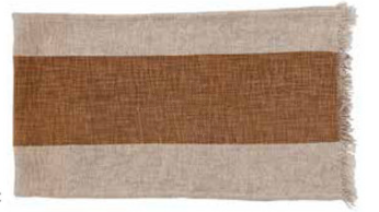 Cotton & Linen Table Runner w Stripe & Fringe