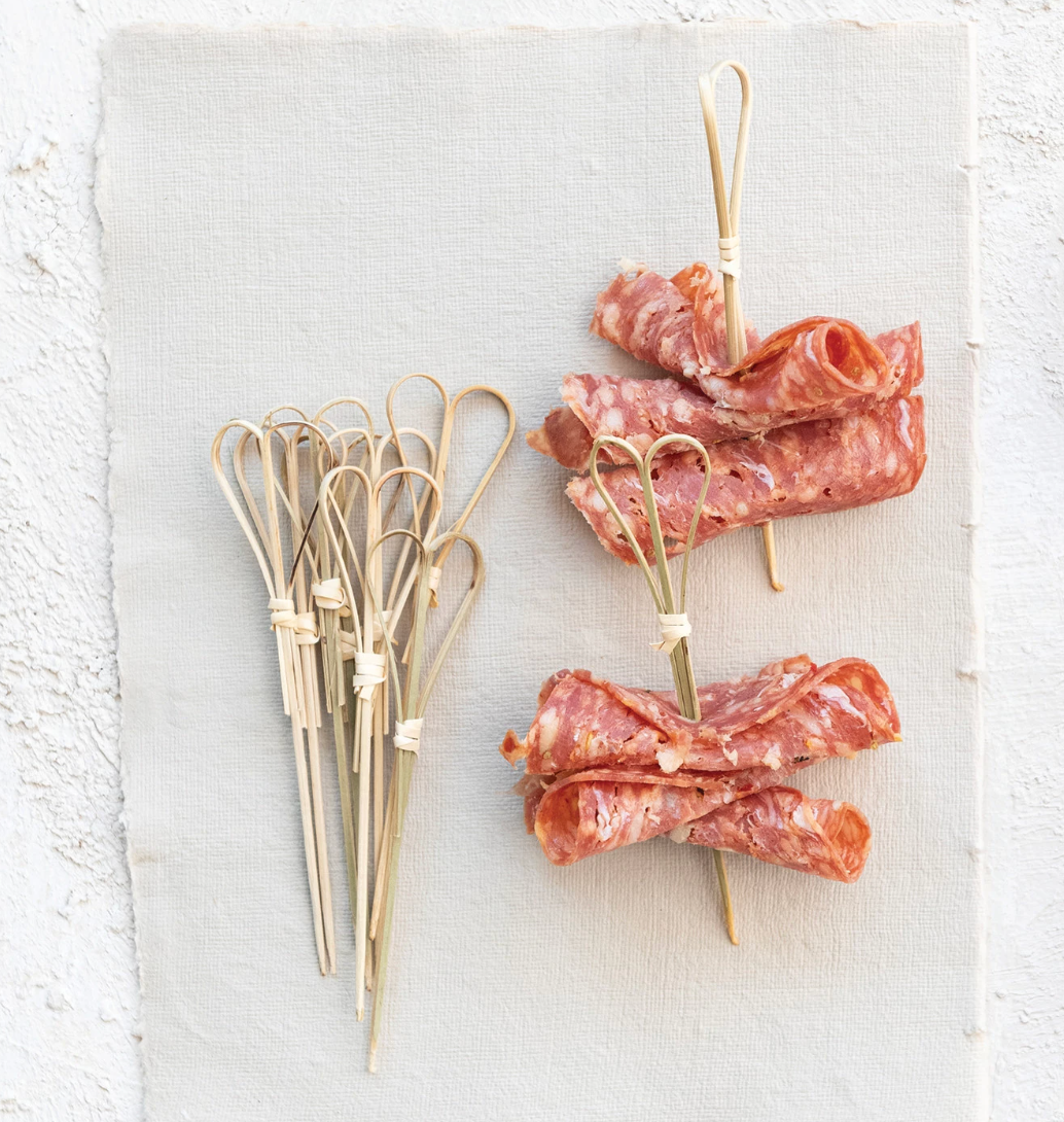 Bamboo Single Use Skewers w/ Heart Shaped Handles, Set of 50