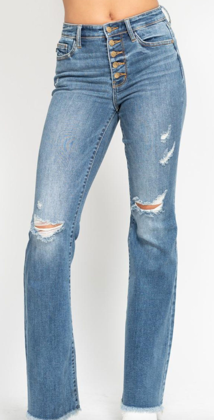 JB Button Fly Flare w/destroy fray hem