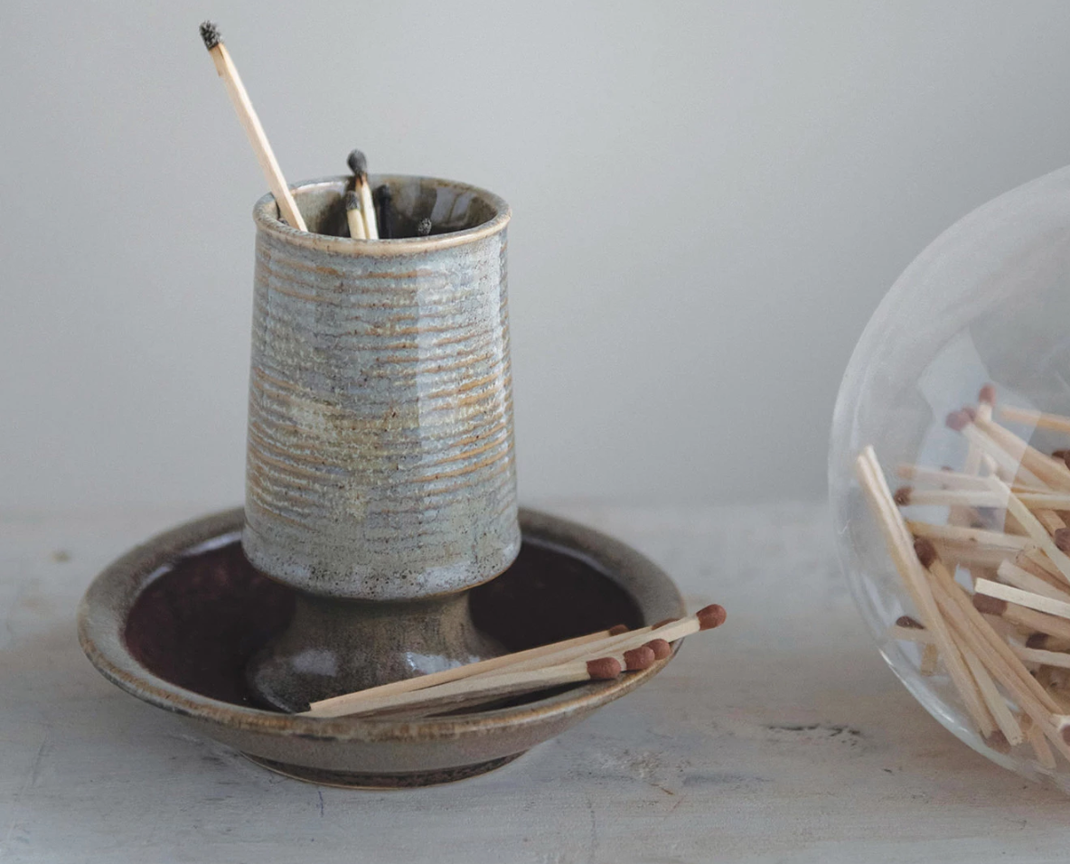 Stoneware Match Holder with Striker Plate