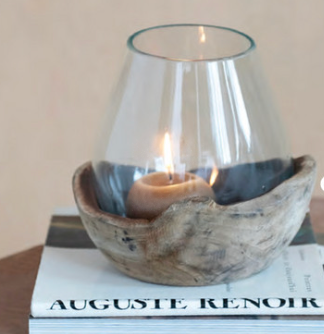 7" Round x 8 1/2" H Glass Vase on Wood Base