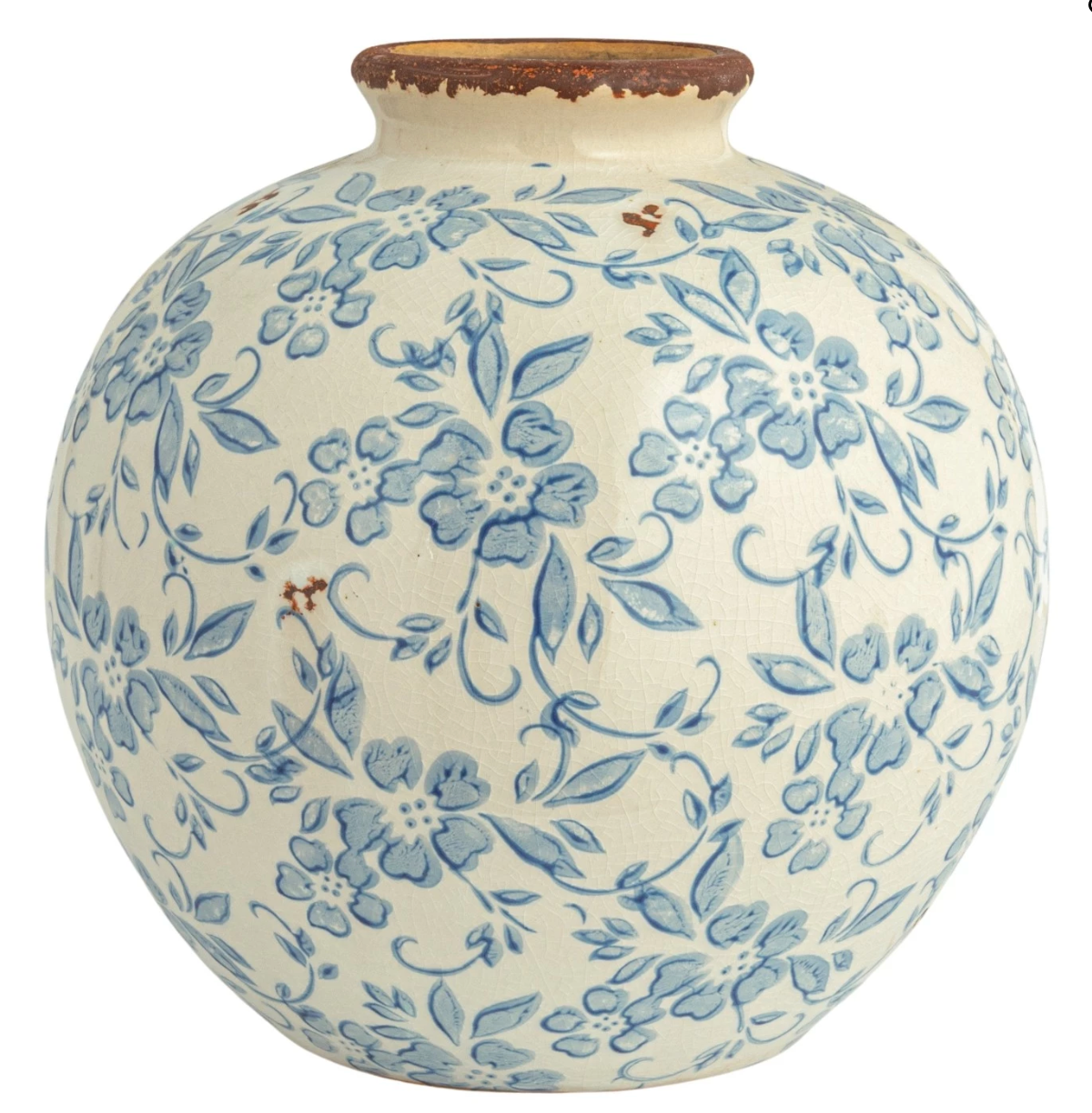 Terracotta Vase with Transferware Pattern