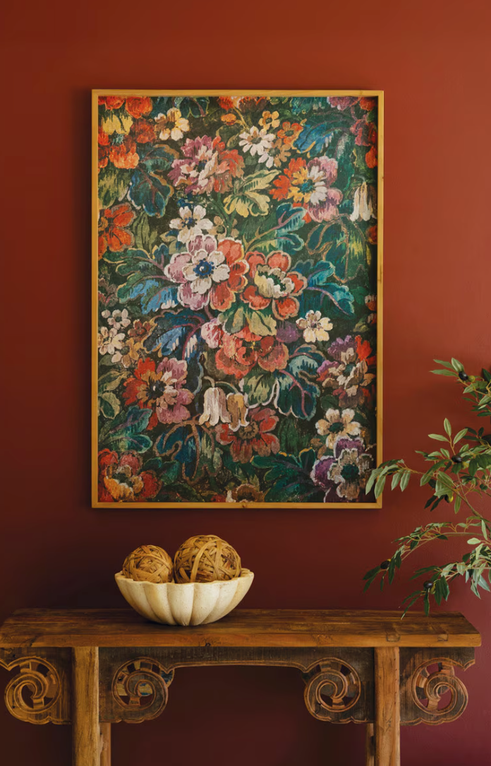 Wood Framed Floral on Printed Paper