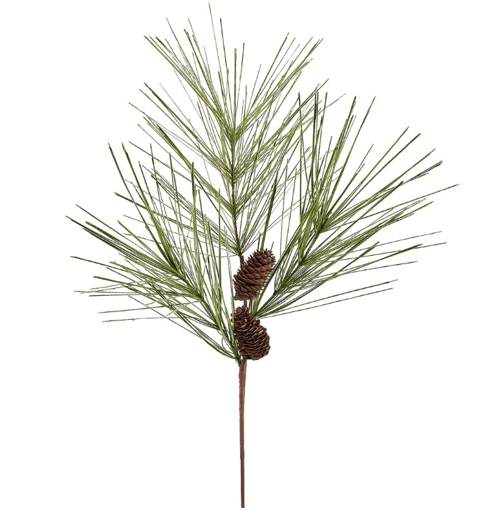 28" Flocked Long Needle Pine Spray With Pine Cone Brown Green