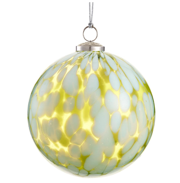 6" Glass Ball Ornament Green White