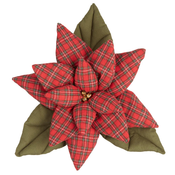18" Plaid Poinsettia Pillow Red Green