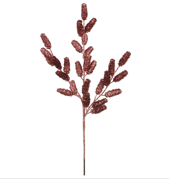 26" Glittered Pine Cone Spray Boysenberry