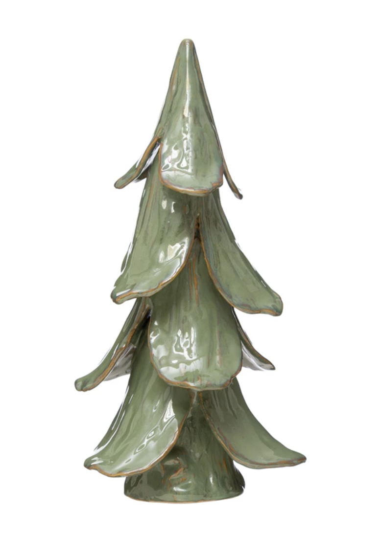 8" Round x 15-1/2"H Handmade Stoneware Tree, Reactive Glaze, Mint Color