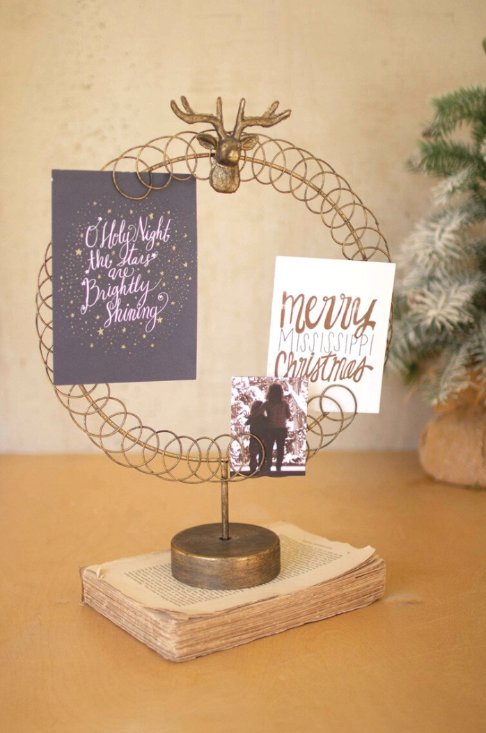 Round Wire Christmas Card Holder on a Stand