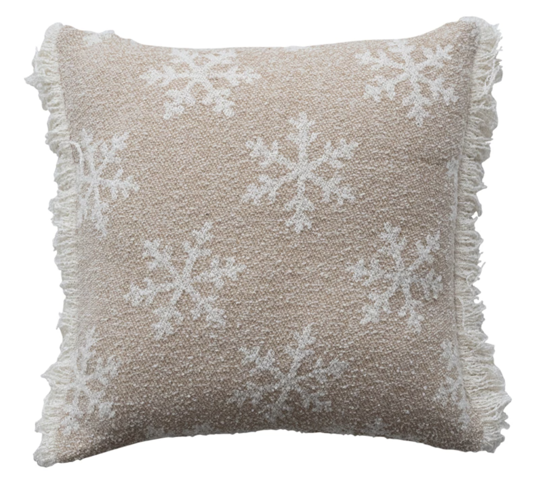 20" Square Woven Jacquard Two-Sided Pillow w/ Snowflake Pattern
