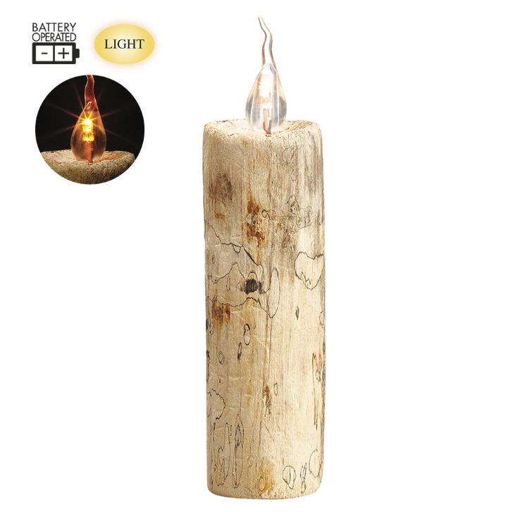 7.09" Battery Operated Wood Faux Candle With Light