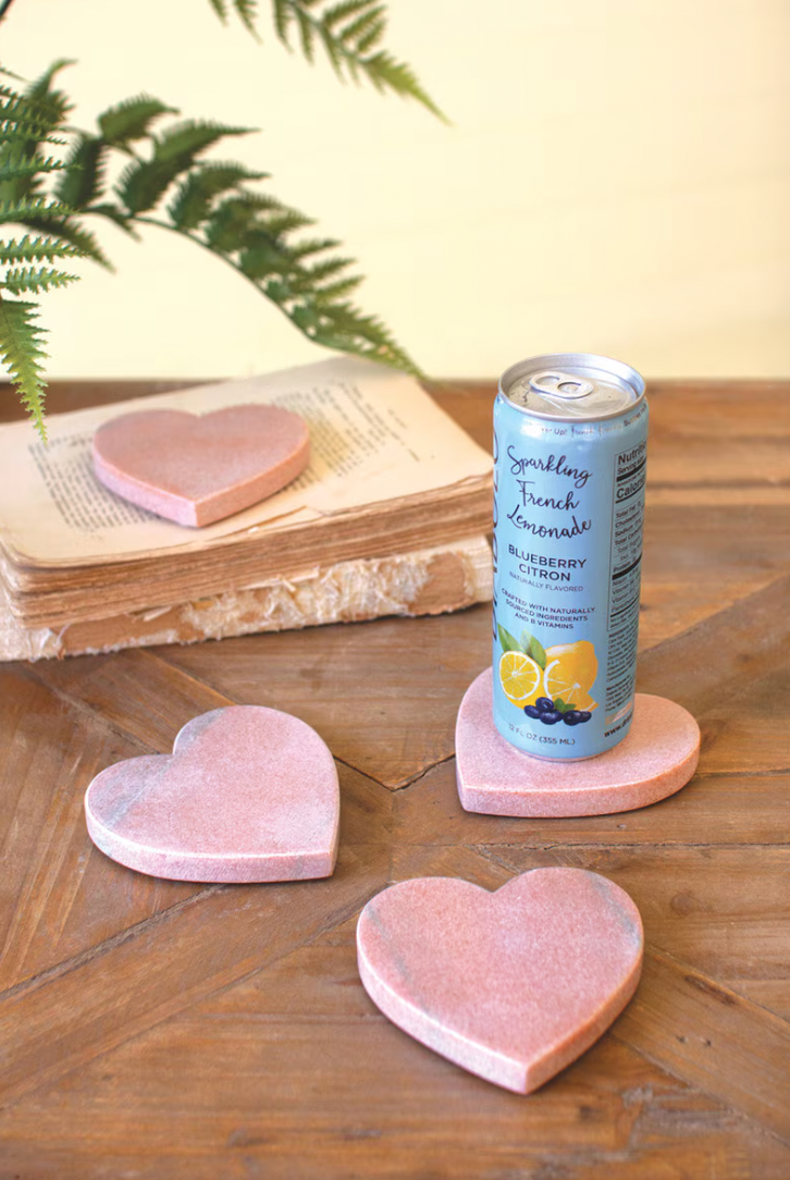 Set of 4 Pink Marble Heart Coasters