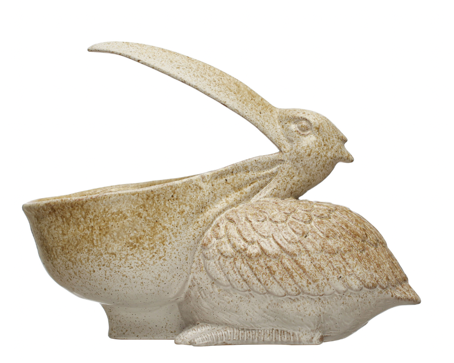Stoneware Pelican Planter/Container, Reactive Glaze, Brown (Each One Will Vary)