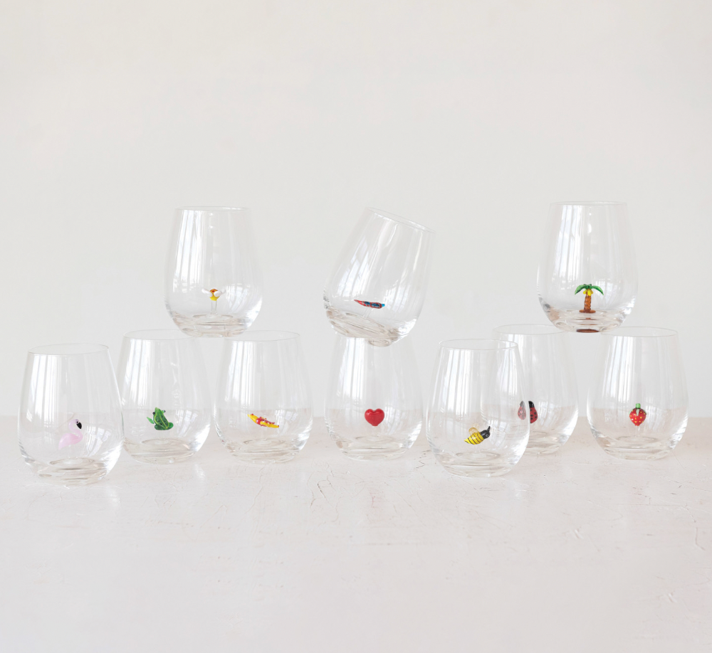 Stemless Wine Glass w/ Figure Inside, 10 Styles