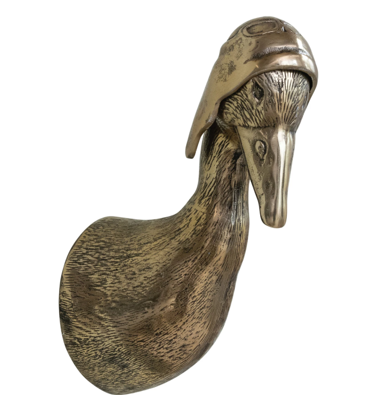 Cast Aluminum Duck Head with Flight Hat Wall Décor