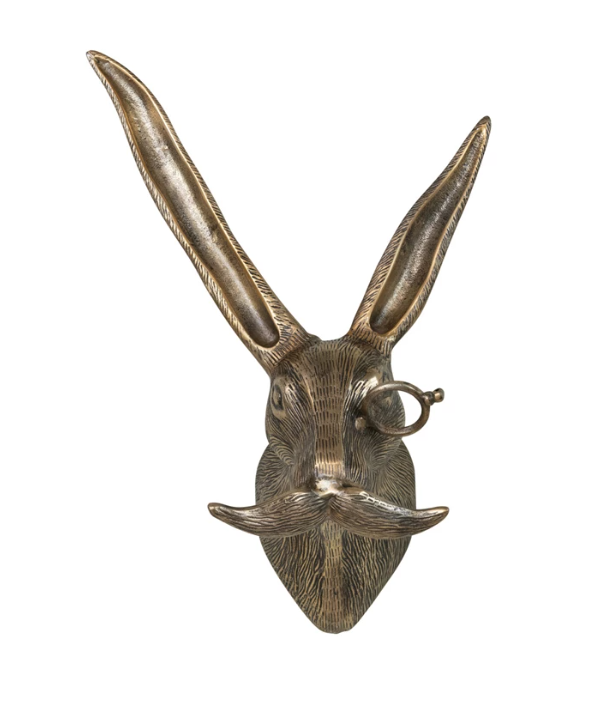 Cast Aluminum Rabbit Head with Monocle & Mustache Wall Décor