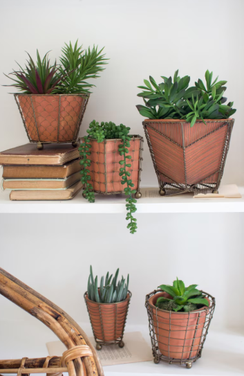 Terracotta Planters with Wire Wrap and Brass Detail