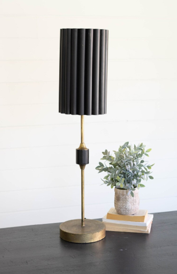Antique Gold Table Lamp with Fluted Black Metal Shade