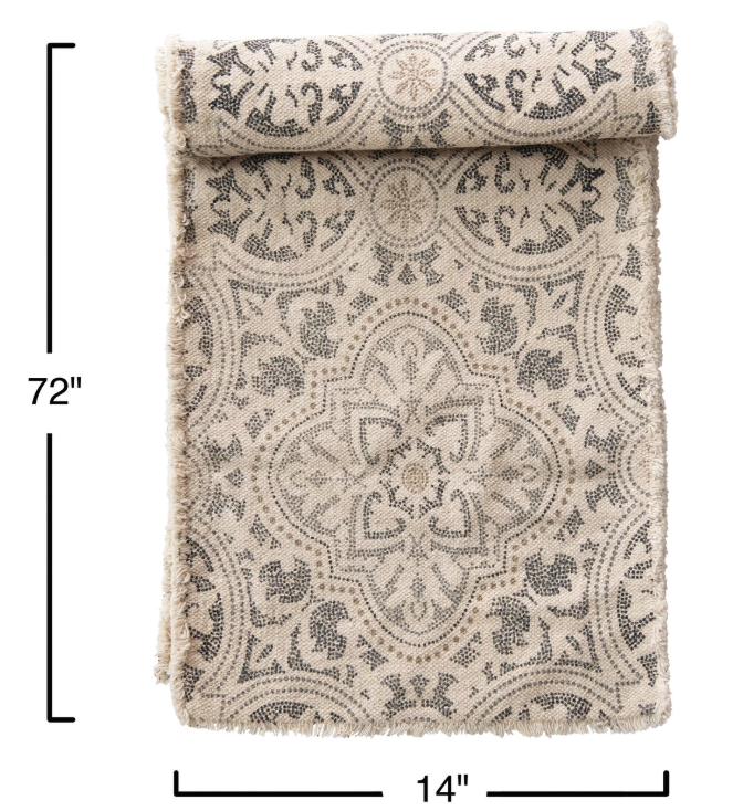 COTTON PRINED TABLE RUNNER GREY/CREAM