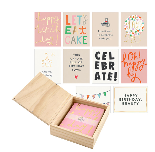 Greeting Card Set with Wood Box - Birthday
