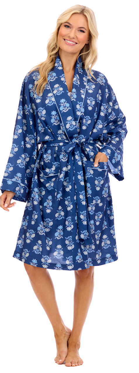 Blue Floral Block Print Robe