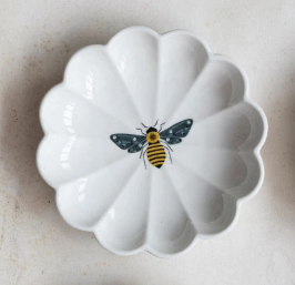 5" Round Stoneware Scalloped Dish w/ Insect, 4 Styles