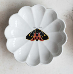 5" Round Stoneware Scalloped Dish w/ Insect, 4 Styles