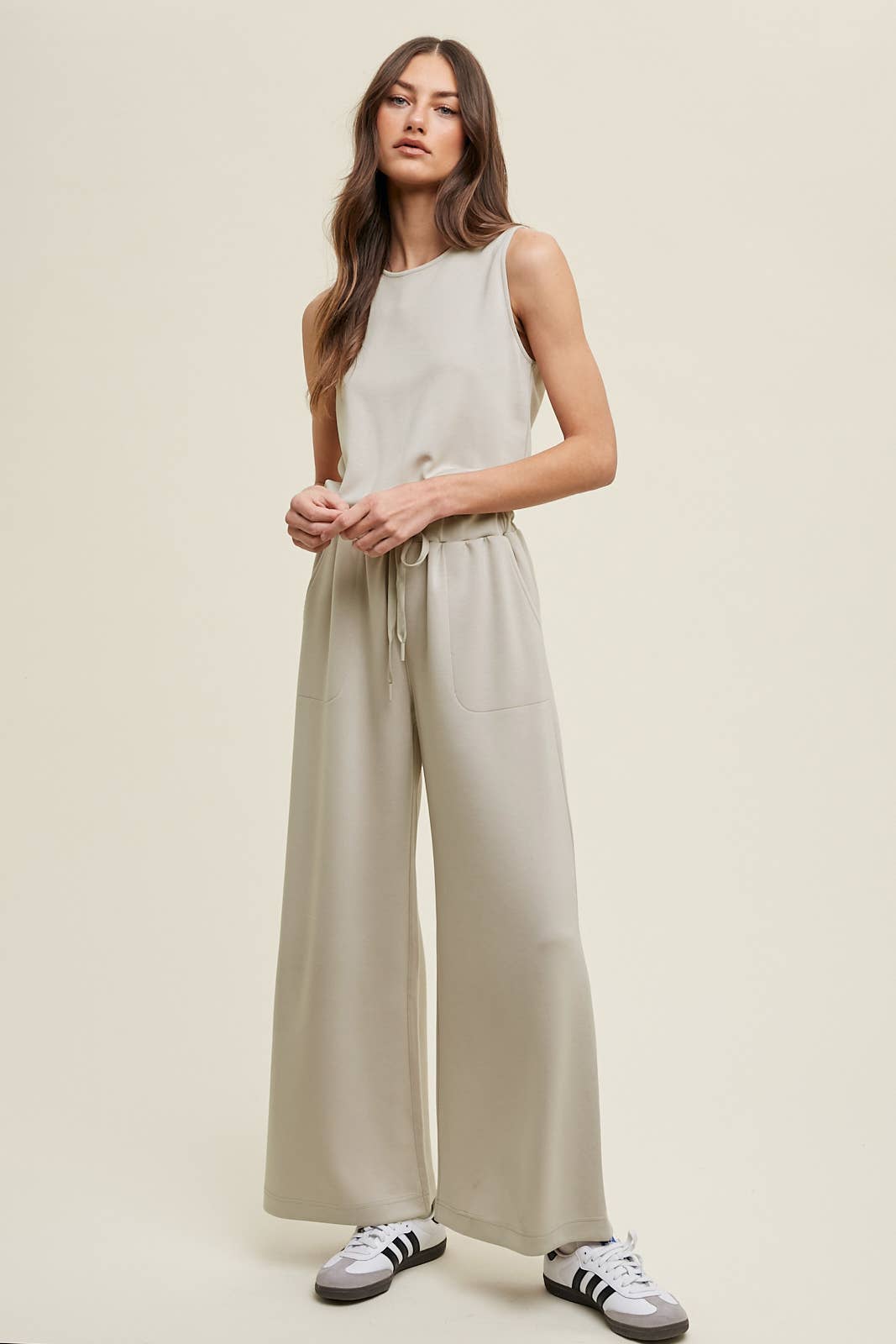 WIDE LEG SCUBA JUMPSUIT WITH DRAWSTRING / WL24-8523