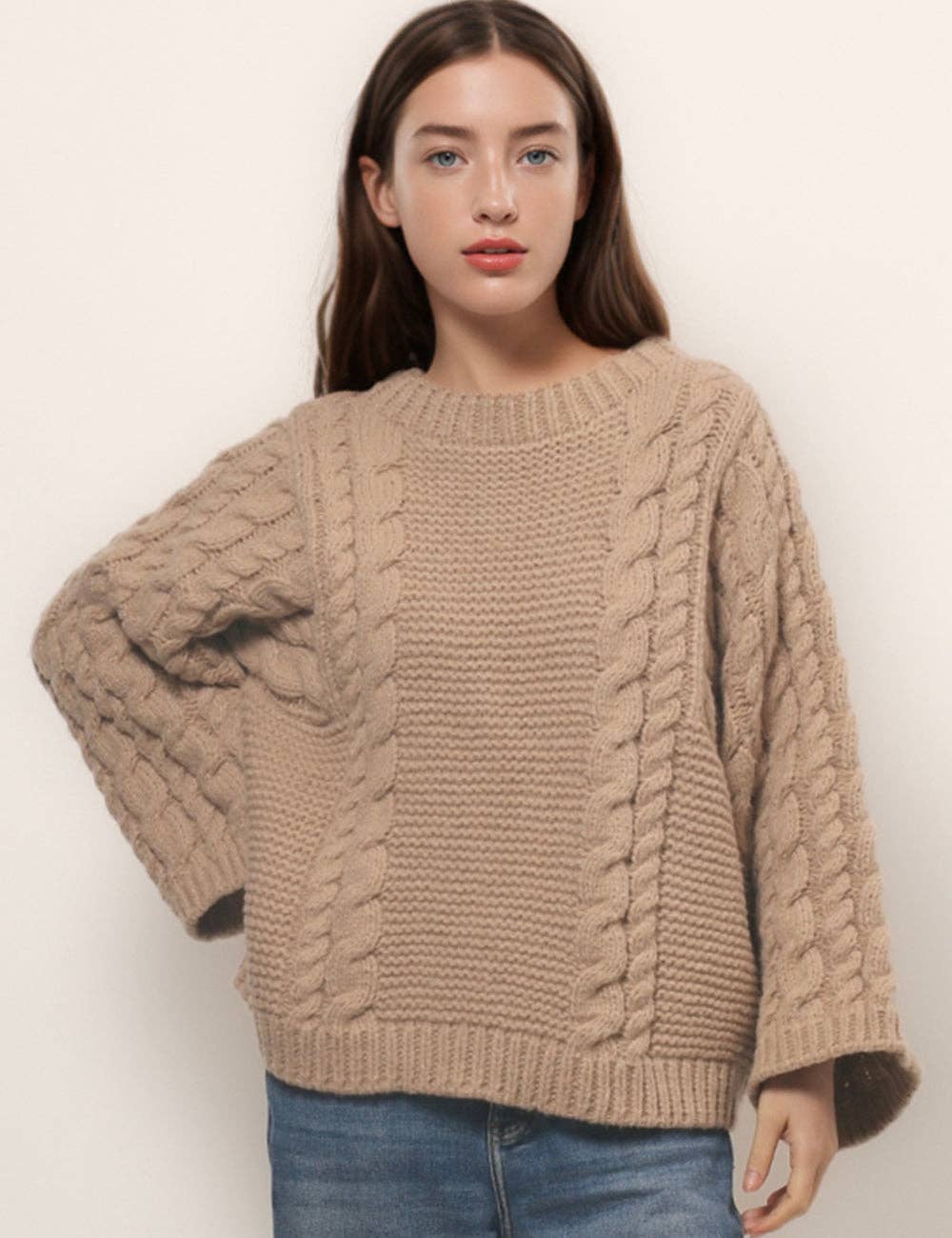 Round Neck Twist Loose Solid Color Sweater