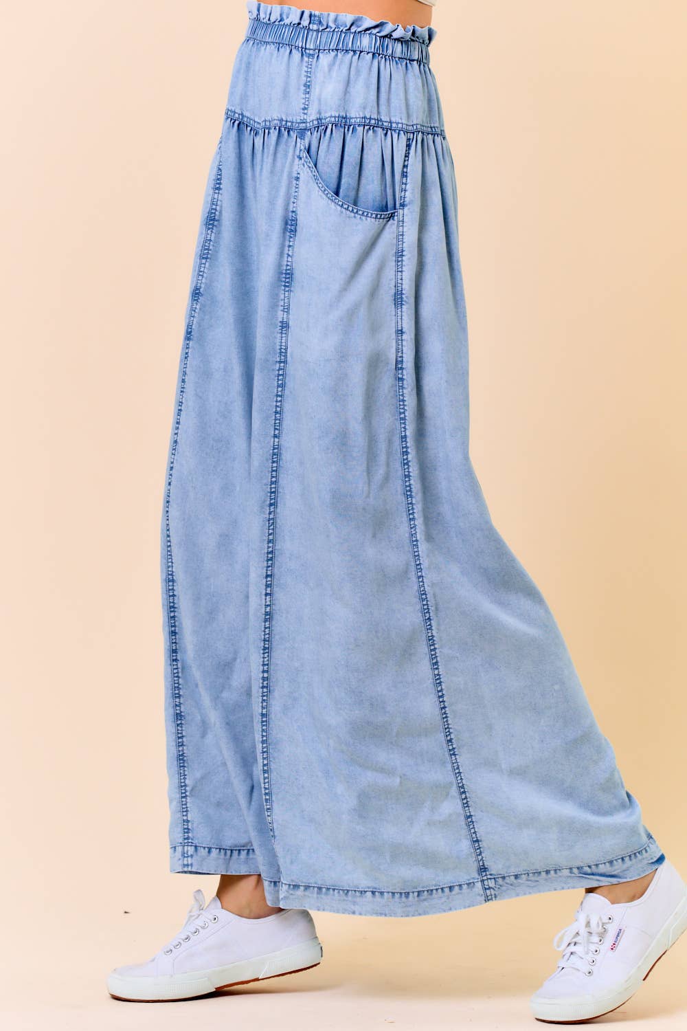TENCEL DENIM VOLUME WIDE-LEG PANT W/ SLANT POCKETS - 8823P