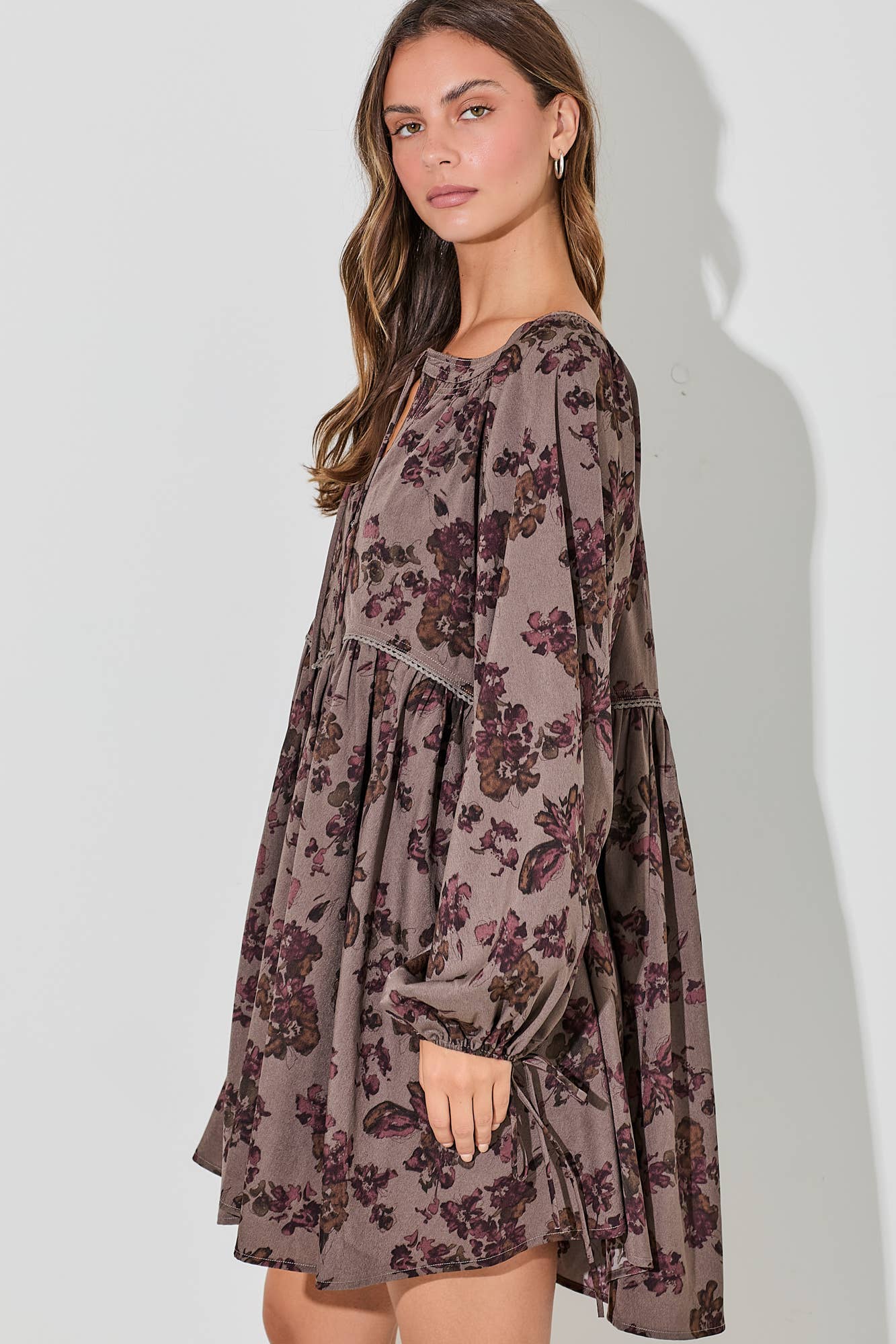 PRINTED FLORAL MINI DRESS LONG SLEEVE