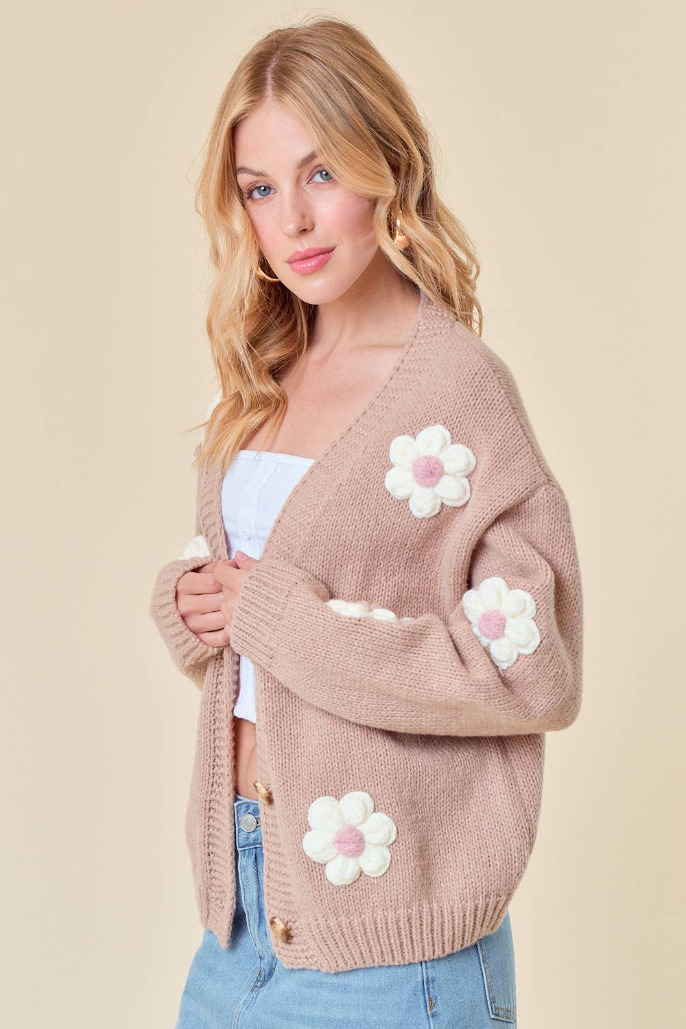 DROP SHOULDER FLOWER CARDIGAN - 1705C