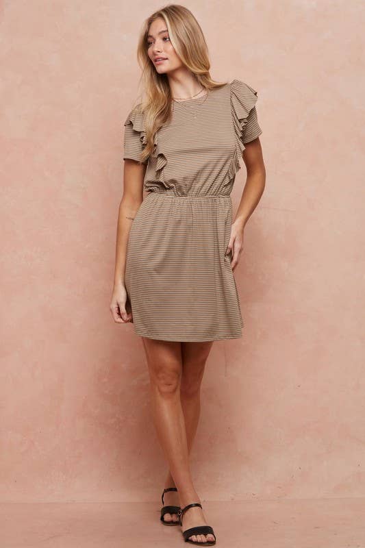 Short Sleeve Ruffle Knit Dress - 26938D