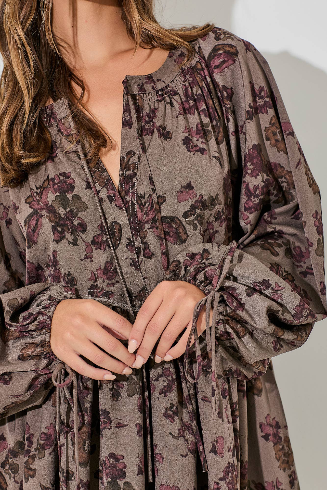 PRINTED FLORAL MINI DRESS LONG SLEEVE
