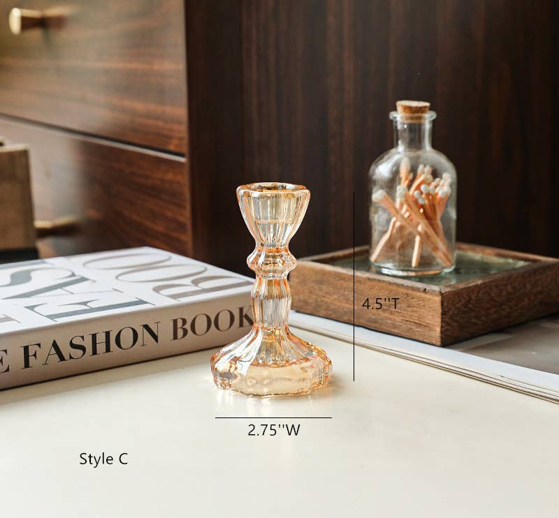 Glass Candlestick Holder Taper Candle Holders Tabletop Amber