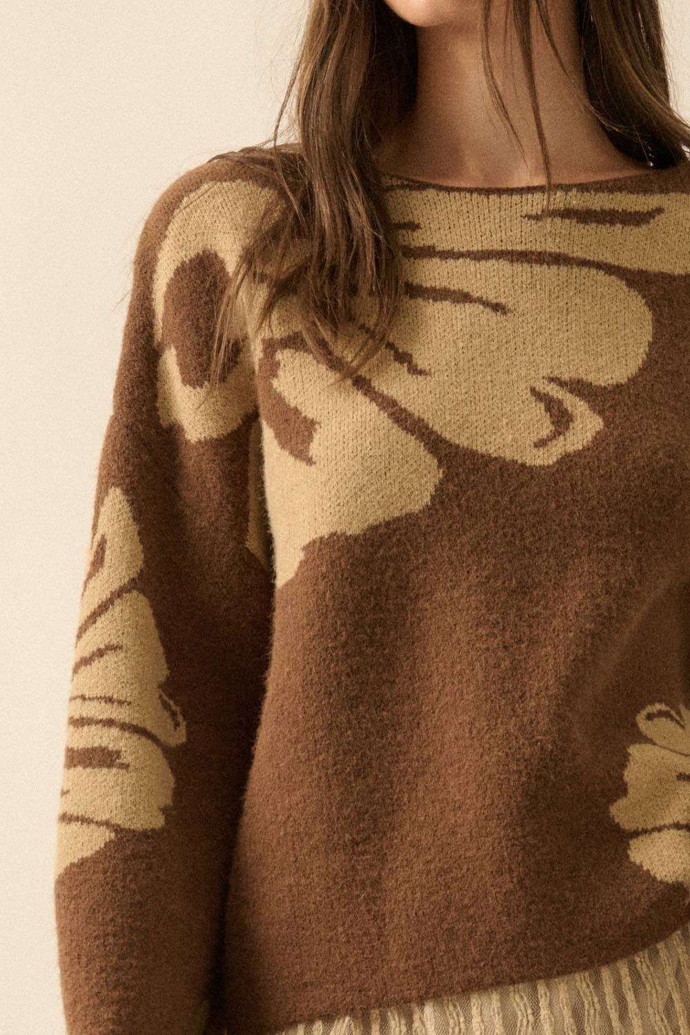 Solid Contrasting Floral Sweater